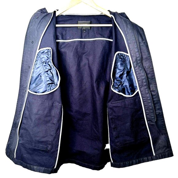 J Crew Womens Coat 09619 Hooded Canvas Basket Weave Royal Blue Small - Picture 5 of 13